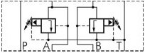 Schaltsymbol: Druckbegrenzungsventil (A -> T & B -> T)